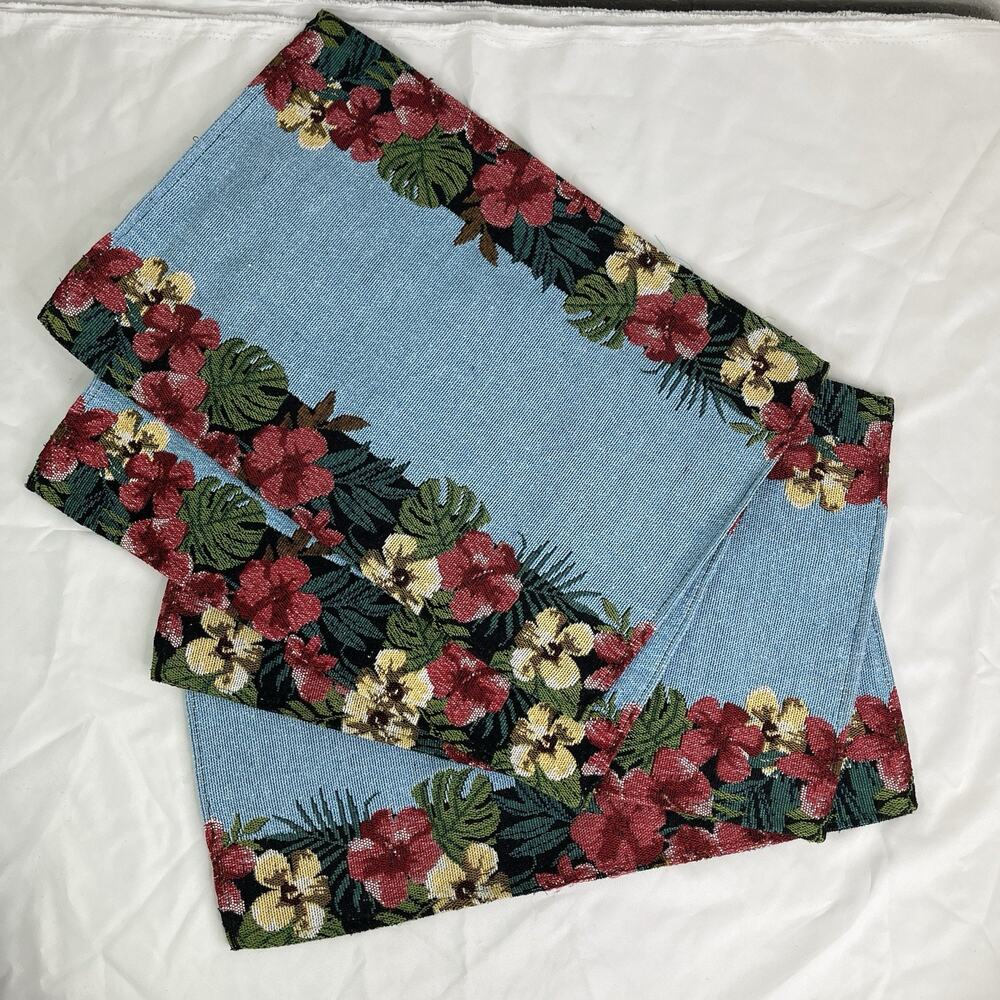 Placemats set of 4 tapestry Multicolor Floral Handmade, retro, vintage, cottage